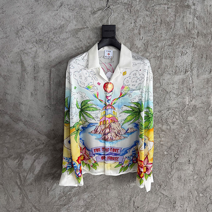 casablanca printed silk long sleeve shirt